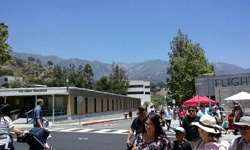 A sunny day at NASA JPL, with the San Gabriel Mountains visible in the background on June 9, 2018.