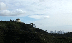 Griffith Observatory with the Los Angeles skyline visible behind it...on January 21, 2017.