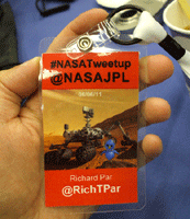 My JPL Tweetup badge.