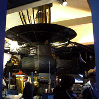 A full-scale Galileo mock-up inside the JPL Museum.