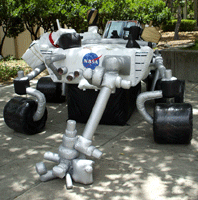 An inflatable version of the Curiosity Mars Rover.