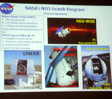 Images showing the various telescopes on the ground and in space that are monitoring the sky for potentially hazardous Near-Earth Objects.