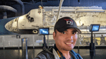 Posing with the retired orbiter Atlantis at the Kennedy Space Center Visitor Complex.
