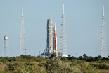 The Space Launch System as seen from Canaveral National Seashore.