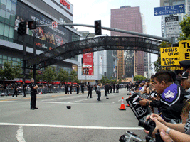 At the Los Angeles Kings' championship parade after they won the 2012 Stanley Cup final.