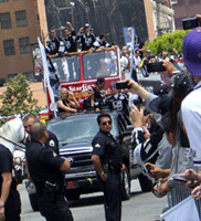 At the Los Angeles Kings' championship parade after they won the 2012 Stanley Cup final.