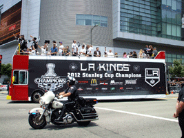 At the Los Angeles Kings' championship parade after they won the 2012 Stanley Cup final.