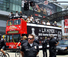 At the Los Angeles Kings' championship parade after they won the 2012 Stanley Cup final.