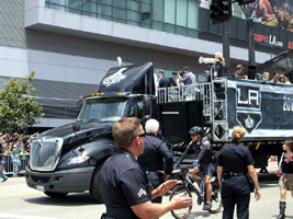 At the Los Angeles Kings' championship parade after they won the 2012 Stanley Cup final.