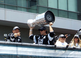 At the Los Angeles Kings' championship parade after they won the 2012 Stanley Cup final.