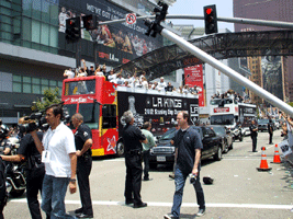 At the Los Angeles Kings' championship parade after they won the 2012 Stanley Cup final.