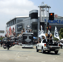 At the Los Angeles Kings' championship parade after they won the 2012 Stanley Cup final.