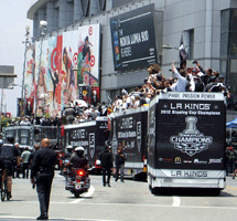 At the Los Angeles Kings' championship parade after they won the 2012 Stanley Cup final.