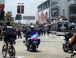 At the Los Angeles Kings' championship parade after they won the 2012 Stanley Cup final.