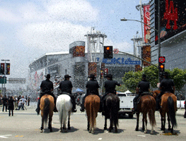 At the Los Angeles Kings' championship parade after they won the 2012 Stanley Cup final.