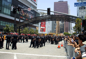 At the Los Angeles Kings' championship parade after they won the 2012 Stanley Cup final.