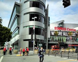 At the Los Angeles Kings' championship parade after they won the 2014 Stanley Cup final.