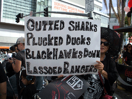 At the Los Angeles Kings' championship parade after they won the 2014 Stanley Cup final.