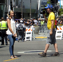 At the Los Angeles Kings' championship parade after they won the 2014 Stanley Cup final.