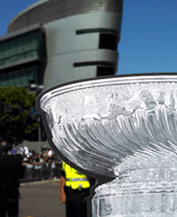 At the Los Angeles Kings' championship parade after they won the 2014 Stanley Cup final.