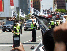 At the Los Angeles Kings' championship parade after they won the 2014 Stanley Cup final.