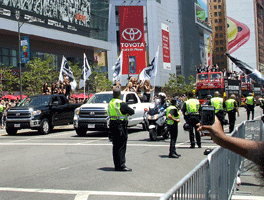 At the Los Angeles Kings' championship parade after they won the 2014 Stanley Cup final.