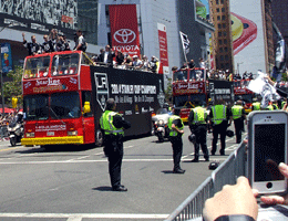 At the Los Angeles Kings' championship parade after they won the 2014 Stanley Cup final.