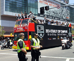 At the Los Angeles Kings' championship parade after they won the 2014 Stanley Cup final.