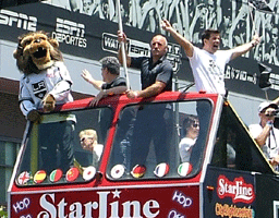 At the Los Angeles Kings' championship parade after they won the 2014 Stanley Cup final.