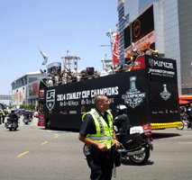 At the Los Angeles Kings' championship parade after they won the 2014 Stanley Cup final.