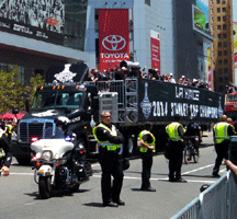 At the Los Angeles Kings' championship parade after they won the 2014 Stanley Cup final.