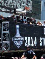 At the Los Angeles Kings' championship parade after they won the 2014 Stanley Cup final.