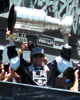 At the Los Angeles Kings' championship parade after they won the 2014 Stanley Cup final.