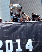 At the Los Angeles Kings' championship parade after they won the 2014 Stanley Cup final.