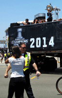 At the Los Angeles Kings' championship parade after they won the 2014 Stanley Cup final.