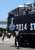 At the Los Angeles Kings' championship parade after they won the 2014 Stanley Cup final.