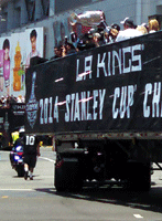 At the Los Angeles Kings' championship parade after they won the 2014 Stanley Cup final.