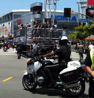 At the Los Angeles Kings' championship parade after they won the 2014 Stanley Cup final.