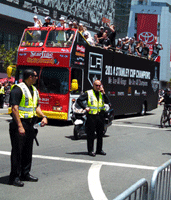 At the Los Angeles Kings' championship parade after they won the 2014 Stanley Cup final.