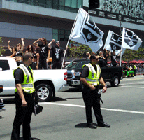 At the Los Angeles Kings' championship parade after they won the 2014 Stanley Cup final.