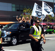 At the Los Angeles Kings' championship parade after they won the 2014 Stanley Cup final.