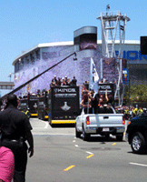 At the Los Angeles Kings' championship parade after they won the 2014 Stanley Cup final.