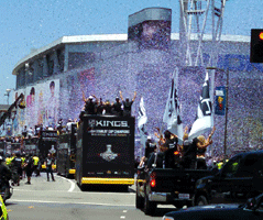 At the Los Angeles Kings' championship parade after they won the 2014 Stanley Cup final.