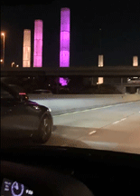 A screenshot from a video that MJ shot while we drove past the LAX Gateway Kinetic Light Pylons.
