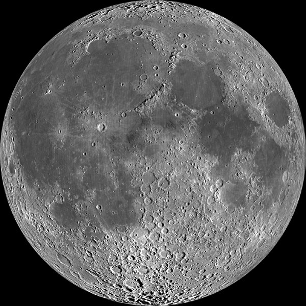 A Lunar Reconnaissance Orbiter (LRO) mosaic of the Moon, taken in mid-December 2010