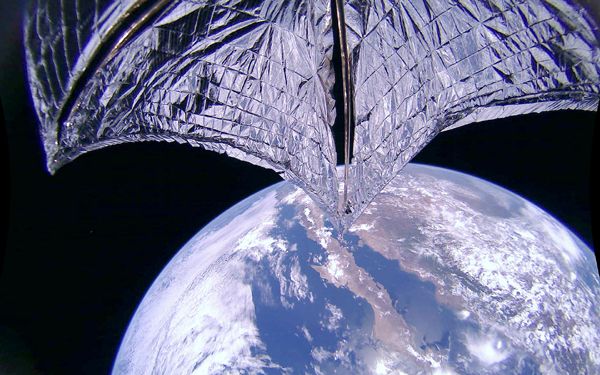 An image that was taken of LightSail 2's solar sail after it was successfully deployed on July 23, 2019