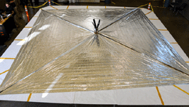 LightSail 2's solar sail is fully deployed during a ground test at Cal Poly San Luis Obispo in California