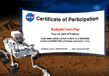 My certificate for the Mars Science Laboratory (MSL) mission