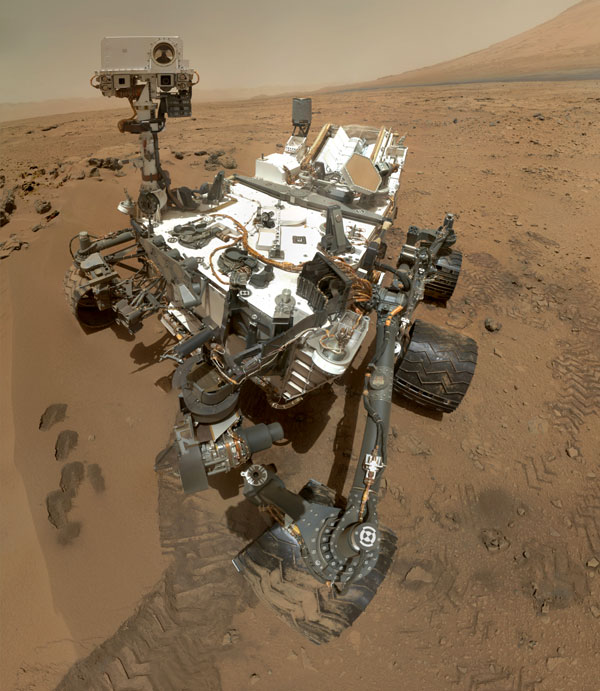 A self-portrait of NASA's Curiosity Mars rover, taken with a camera on her robotic arm on October 31, 2012