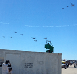 Flying above the V-22 Ospreys and the other helicopters are a C-130 Hercules cargo plane, two AV-8B Harrier II jump jets and a pair of F/A-18 Hornets...on September 24, 2016.